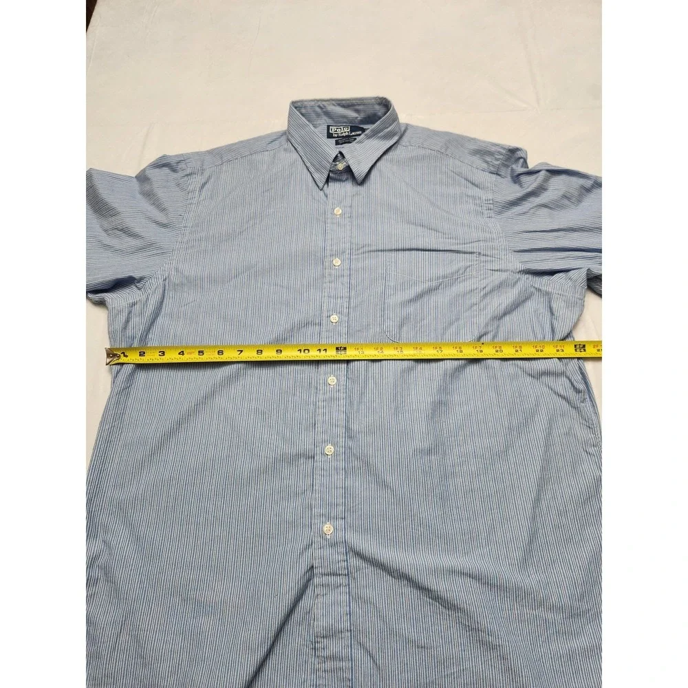 Polo Ralph Lauren Shirt‎ Mens 17.5 32 33 Blue White Stripe Alcott Tab Collar